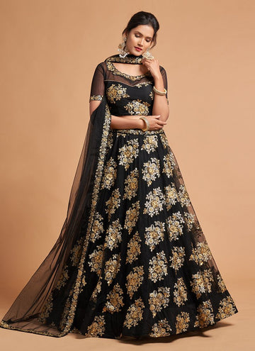 Shiny Black Party Wear Net Lehenga Choli Design